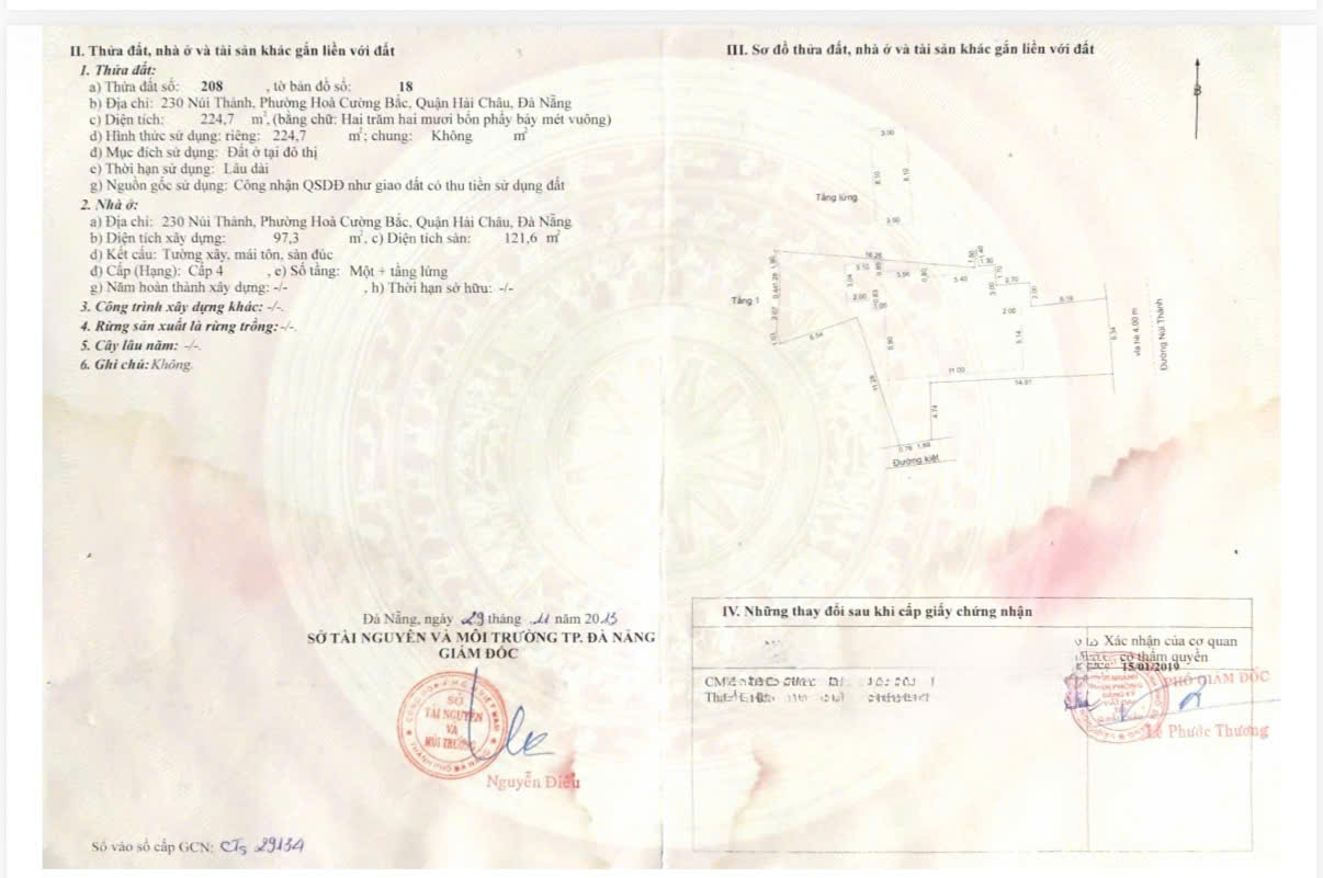 Sổ đỏ thửa 208 tờ 18, phường Hòa Cường, quận Hải Châu